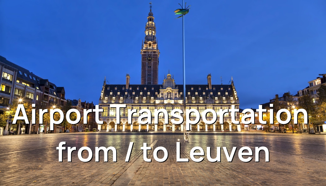 Nighttime view of the University Library in Leuven, symbolizing Taxi Brussels Airport's efficient transfer service from the airport to Leuven.